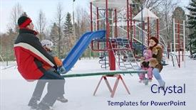  Presentation with seesaw - Amazing PPT layouts having winter family on seesaw backdrop and a sky blue colored foreground
