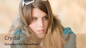  Presentation with fashion - Presentation theme having winter fashion - woman with fur background and a  colored foreground