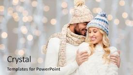  Presentation with christmas holidays - Amazing PPT theme having winter fashion couple christmas backdrop and a lemonade colored foreground
