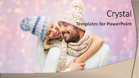  Presentation with serenity - Amazing slides having winter fashion couple christmas and people concept - smiling man and woman in hats and scarf hugging over rose quartz and serenity lights background backdrop and a lemonade colored foreground