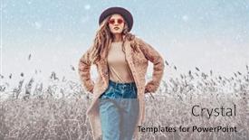  Presentation with winter - Theme with winter-fashion-emotional-young-woman background and a light gray colored foreground