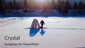  Presentation with ilegal fishing - Amazing PPT theme having winter fishing ice fisherman fishing backdrop and a  colored foreground