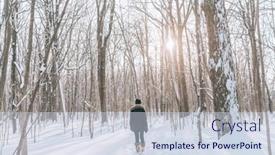  Presentation with hiking - Audience pleasing PPT theme consisting of winter-forest-walk-woman-hiking backdrop and a sky blue colored foreground