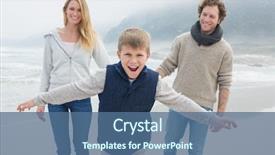  Presentation with free family - Slide set featuring winter free - portrait of a happy family background and a ocean colored foreground