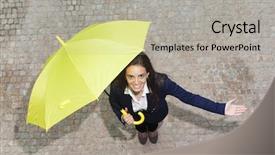  Presentation with yellow - Beautiful slide deck featuring winter free - smiling young business woman backdrop and a light gray colored foreground