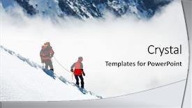  Presentation with mountain climbing - PPT theme featuring winter free - team of two alpinists climbing background and a white colored foreground