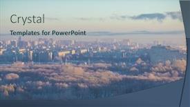  Presentation with city buildings winter storm - Presentation theme featuring winter-frosty-morning-view background and a light blue colored foreground