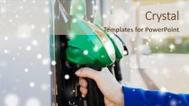  Presentation with fuel station - PPT theme featuring winter fuel oil tank background and a soft green colored foreground