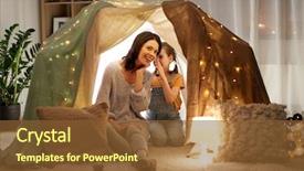  Presentation with happy kids - Slide deck featuring winter fun - family hygge and people concept background and a tawny brown colored foreground