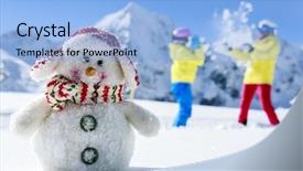  Presentation with ski - Beautiful slide set featuring winter fun - skiers with snowman backdrop and a light blue colored foreground