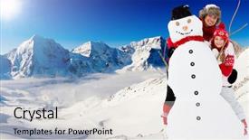  Presentation with snowman - Colorful theme enhanced with winter fun snowman and happy family backdrop and a sky blue colored foreground