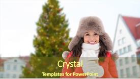  Presentation with town hall - Colorful slide deck enhanced with winter fur hat with coffee backdrop and a tawny brown colored foreground