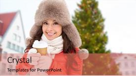  Presentation with old people - Presentation theme enhanced with winter fur hat with coffee background and a coral colored foreground
