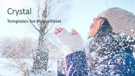  Presentation with winter border - Amazing theme having winter girl blowing snow beauty backdrop and a sky blue colored foreground