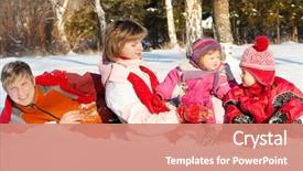  Presentation with winter family - Slides consisting of winter happiness - family playing in the snow background and a coral colored foreground