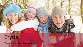  Presentation with winter family - Presentation featuring winter happy children - family having fun snowy woodland background and a red colored foreground
