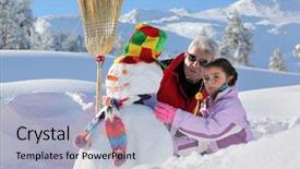  Presentation with snowman - Cool new presentation theme with winter happy children - little girl making a snowman backdrop and a  colored foreground