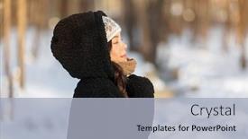  Presentation with health wellness - Colorful slide deck enhanced with winter-happy-woman-relaxing-breathing backdrop and a light gray colored foreground