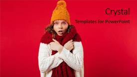  Presentation with girl in red dress - Presentation design consisting of frozen girl dressed in winter background and a dark gray colored foreground