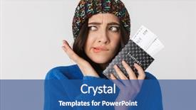  Presentation with passport travel - Colorful presentation theme enhanced with winter hat holding holding passport backdrop and a ocean colored foreground