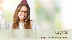  Presentation with listening woman - Amazing PPT layouts having winter hat over isolated background backdrop and a soft green colored foreground