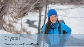  Presentation with walking trail - Presentation theme enhanced with winter-hiking-asian-woman-hiker background and a light blue colored foreground
