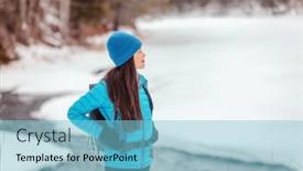  Presentation with walking trail - Presentation with winter-hiking-asian-woman-hiker background and a light blue colored foreground