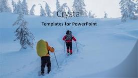  Presentation with tourists - Theme with winter hiking tourists are hiking in the snow-covered mountains beautiful winter landscape in the mountains background and a light blue colored foreground