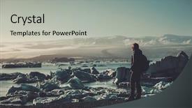  Presentation with wheel robot explorer rescues - Colorful slide set enhanced with winter holiay blue - woman explorer lookig at jokulsarlon backdrop and a light gray colored foreground