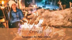  Presentation with ski - PPT theme featuring winter-holiday-ski-resort-woman background and a coral colored foreground