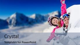  Presentation with winter family - Presentation having winter holiday ski travel - happy background and a seafoam green colored foreground