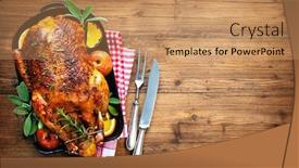  Presentation with christmas dinner - Theme consisting of winter-holiday-table-served background and a coral colored foreground