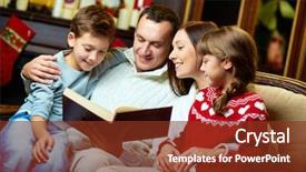  Presentation with family reading - Cool new PPT theme with winter holidays - portrait of friendly family reading backdrop and a tawny brown colored foreground
