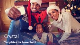  Presentation with memory book family photo album - Slides enhanced with winter holidays - smiling young family in christmas background and a ocean colored foreground