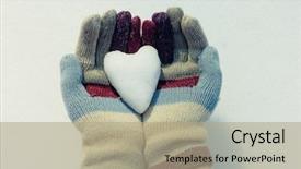  Presentation with hands heart - Audience pleasing slide deck consisting of winter holidays - snow heart in hands closeup backdrop and a mint green colored foreground