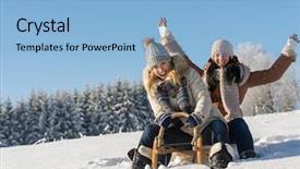  Presentation with sunny doll - Beautiful theme featuring winter holidays - two girlfriends sledge downhill backdrop and a light blue colored foreground