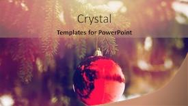  Presentation with snow tree - Presentation having winter holidays and decoration concept - red christmas ball on fir tree branch covered with snow background and a coral colored foreground