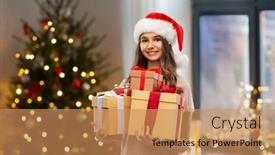  Presentation with christmas girl - PPT theme having winter-holidays-and-people-concept background and a coral colored foreground