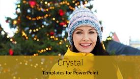  Presentation with happy holidays - Amazing slide deck having winter-holidays-and-people-concept backdrop and a gold colored foreground