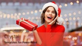  Presentation with young happy people smiling - Presentation theme featuring winter-holidays-and-people-concept background and a red colored foreground