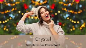  Presentation with young happy people smiling - Beautiful presentation theme featuring winter-holidays-and-people-concept backdrop and a coral colored foreground