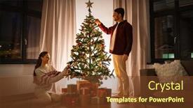  Presentation with christmas holidays - Theme enhanced with winter-holidays-and-people-concept background and a tawny brown colored foreground