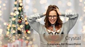  Presentation with ugly christmas sweater - Slide set with happy young woman wearing ugly background and a coral colored foreground