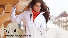  Presentation with resort - Beautiful slides featuring winter holidays - child in winter resort backdrop and a coral colored foreground