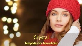  Presentation with christmas holidays - Audience pleasing slide deck consisting of winter holidays christmas and people concept - young woman in hat and scarf over lights background backdrop and a tawny brown colored foreground