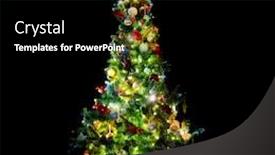  Presentation with illumination - Audience pleasing presentation design consisting of winter holidays decoration and illumination concept - beautiful decorated and illuminated christmas tree over black background backdrop and a black colored foreground