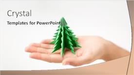  Presentation with craft - Slide set with hand holding green paper origami background and a white colored foreground