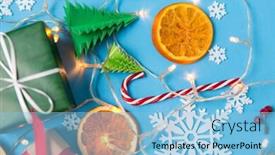  Presentation with blue lights - Beautiful slide deck featuring winter holidays new year and christmas concept - gift boxes garland lights and decorations on blue background backdrop and a light blue colored foreground