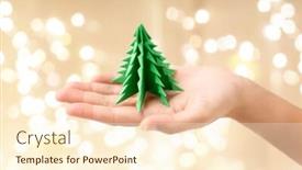  Presentation with green lights - Beautiful PPT theme featuring hand holding green paper origami backdrop and a cream colored foreground