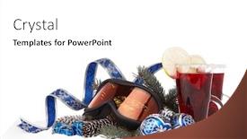  Presentation with year still life christmas - Beautiful slide set featuring winter holidays still life with fir tree branch ski glasses fruit tea and christmas decorations lying on snow on a white background with copy space new year and christmas winter vacation backdrop and a white colored foreground